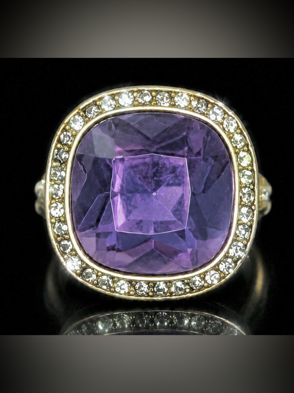 Faceted Large Lavender/Purple Stone w/ crystal Halo Statement Ring, size 7, NWOT